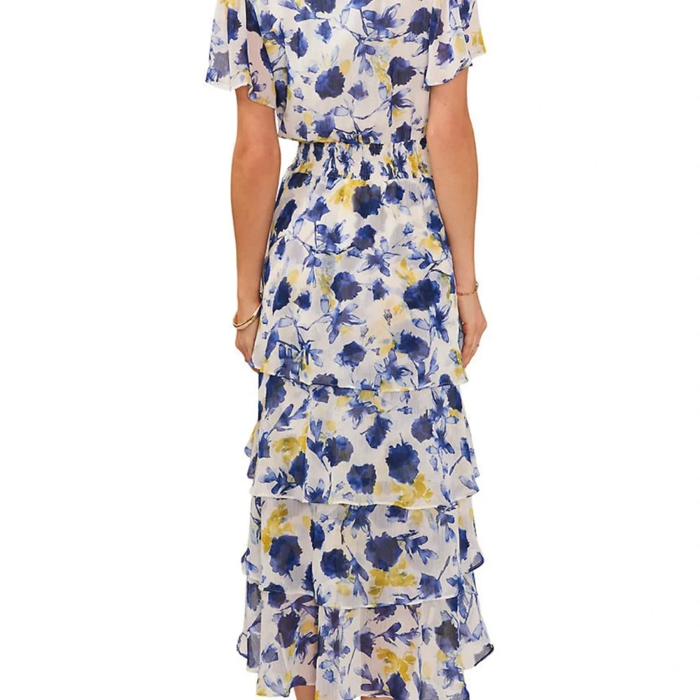 Floral Blue and Yellow Women's Dress - Picture 2 of 6